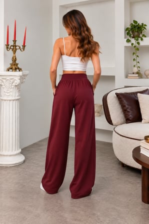 Kadın Beli Lastikli Geniş Paça Baggy Eşofman Altı Cepli