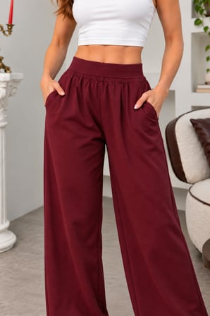Kadın Beli Lastikli Geniş Paça Baggy Eşofman Altı Cepli