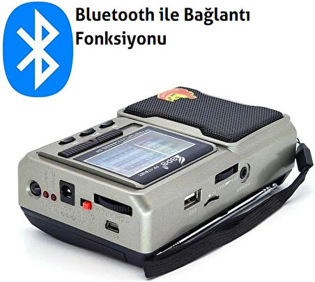 Şarjlı Cep Radyosu Bluetoothlu Çift El Fenerli USB ve TF Kart Girişli Radyo Hoparlör