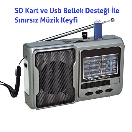 Şarjlı Cep Radyosu Bluetoothlu Çift El Fenerli USB ve TF Kart Girişli Radyo Hoparlör