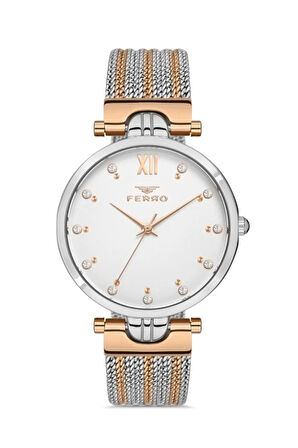 Rose Ve Gümüş Hasır Kordon Kadın Kol Saati Fl21318c-e
