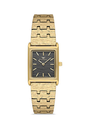 Ferro FL21599AWT-B2 Quartz Çelik Altın Rengi Siyah Kadran 22 mm Kadın Kol Saati