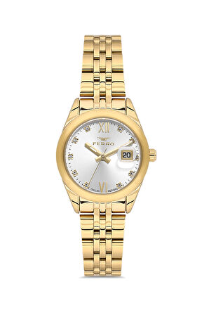 Ferro FL21618AWT-B Quartz Çelik Altın Rengi Beyaz Kadran 28 mm Kadın Kol Saati