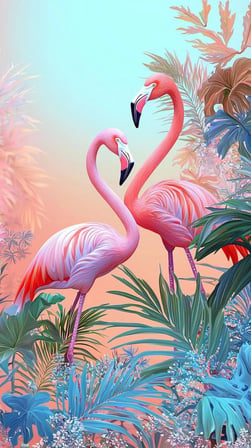 Tropikal Flamingo Desenli Çerçevesiz Cam Tablo – Modern Salon ve Ofis Dekorasyonu