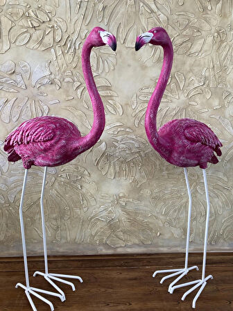 Flamingo Dik Baslı Bahce Biblo Fuşya