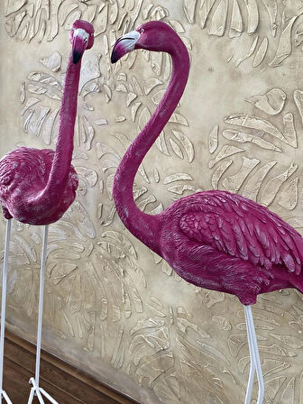 Flamingo Dik Baslı Bahce Biblo Fuşya