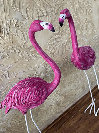 Flamingo Dik Baslı Bahce Biblo Fuşya