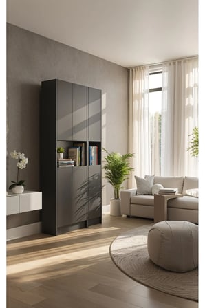 Flat85 Kitaplık 6 Kapaklı Kütüphane Çok Amaçlı Dolap Antrasit