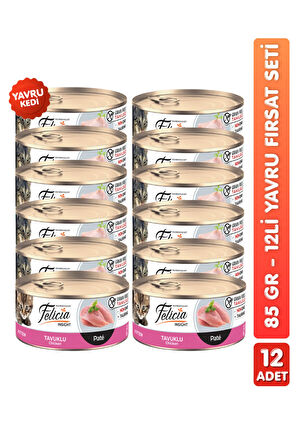 12li Tahılsız Premium Tavuklu Yavru Kedi Konserve Maması Yavru Kedi Yaş Maması 85gr x 12 Adet