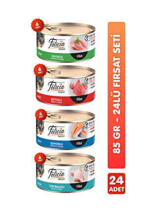24'lü Tahılsız Premium Karışık Aromalı Kedi Konserve Maması Kedi Yaş Maması 85gr x 24 Adet