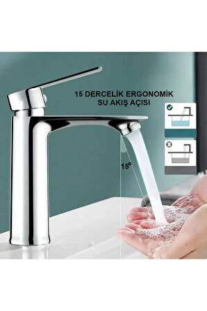 KROM LAVABO BATARYASI GÜMÜŞ PASLANMAZ GARANTİLİ MUSLUK PRİNÇ AÇ KAPA ERGONOMİK