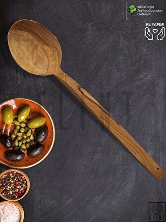 Zeytin ağacı el yapımı tahta ahşap kaşık büyük mutfak yemek kaşığı 32 cm