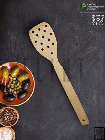 Gürgen ağacı el yapımı tahta ahşap süzgeç spatula mutfak yemek servis kaşığı 32 cm