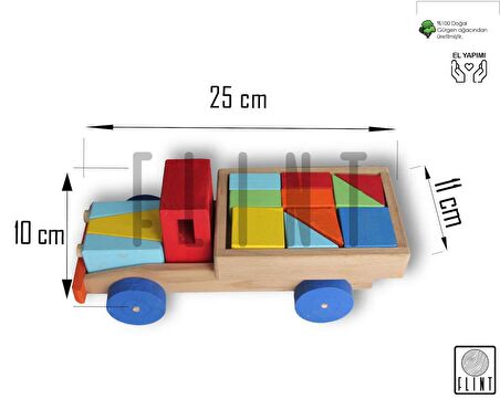 Ahşap 15 parça renkli küp bloklu çocuk eğitici tahta oyuncak araba