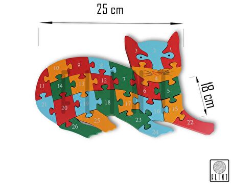 Ahşap yapboz 26 parça kedi figürlü çocuk eğitici puzzle