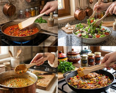 Gürgen ahşap tahta kaşık çatal spatula maşa 4'lü set yemek servis seti mutfak seti