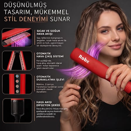 Robx Saç Düzleştirici Kırmızı Keratin Seramik Islak ve Kuru Hava Üflemeli 80 °C 180 °C 2m Kablo Uzunluğu 30sn Isınma Süresi Dijital Ekran
