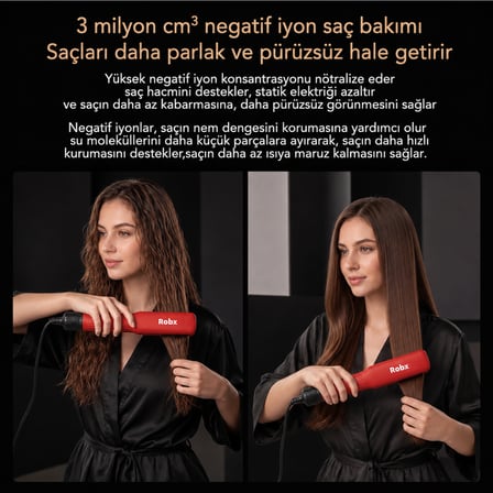Robx Saç Düzleştirici Kırmızı Keratin Seramik Islak ve Kuru Hava Üflemeli 80 °C 180 °C 2m Kablo Uzunluğu 30sn Isınma Süresi Dijital Ekran
