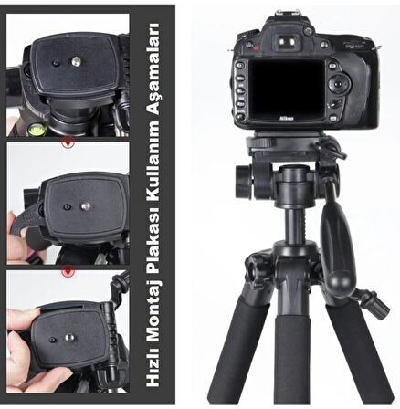 Q111 Profesyonel Alüminyum Tripod 5 Kg Taşıma Kapasiteli Çantalı Premium Tripod 140cm Yükseklik Kapasiteli Siyah