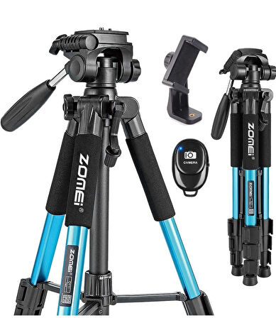 Q111 Profesyonel Alüminyum Tripod 5 Kg Taşıma Kapasiteli Çantalı Premium Tripod 140cm Yükseklik Kapasiteli Mavi