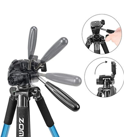 Q111 Profesyonel Alüminyum Tripod 5 Kg Taşıma Kapasiteli Çantalı Premium Tripod 140cm Yükseklik Kapasiteli Mavi