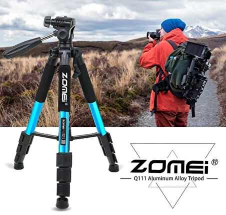 Q111 Profesyonel Alüminyum Tripod 5 Kg Taşıma Kapasiteli Çantalı Premium Tripod 140cm Yükseklik Kapasiteli Mavi