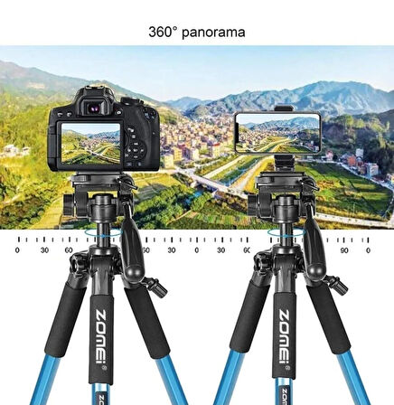 Q111 Profesyonel Alüminyum Tripod 5 Kg Taşıma Kapasiteli Çantalı Premium Tripod 140cm Yükseklik Kapasiteli Mavi