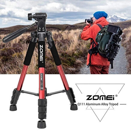 Q111 Profesyonel Alüminyum Tripod 5 Kg Taşıma Kapasiteli Çantalı Premium Tripod 140cm Yükseklik Kapasiteli Kırmızı