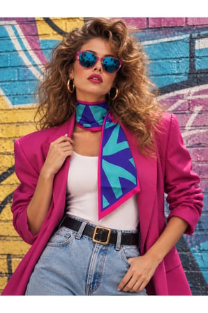 Tarzını Seç Seksenler Neon Ritim Geometrik Desenli Kravat / Eşarp / Fular 85x25cm