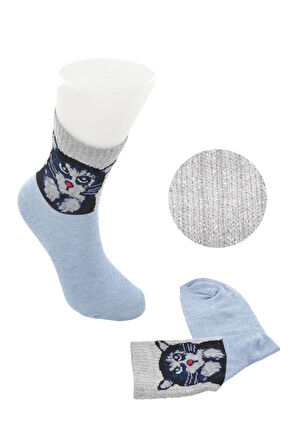 Flora Kadın Simli Kedi Desenli Soket Çorap