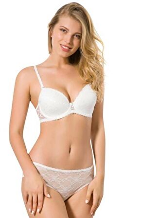 Le Jardin 6042-B Desteksiz-Balenli Dantel Kaplı Sütyen Takımı
