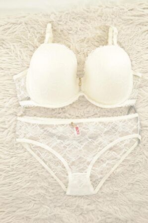 Le Jardin 6042-B Desteksiz-Balenli Dantel Kaplı Sütyen Takımı
