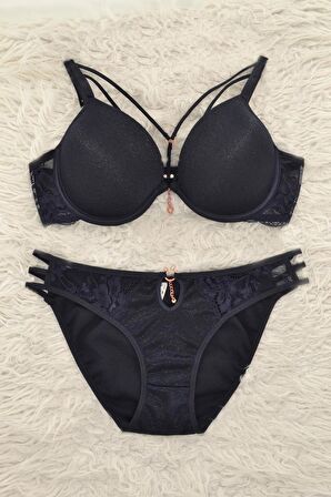 Le Jardin 5020-B Destekli-Balenli Silikon Taşlı Simli Sütyen Takımı