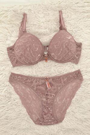 Le Jardin 5040-B Destekli-Balenli Slikonlu Taşlı Sütyen Takımı