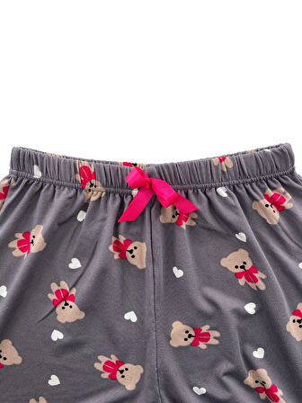 Kadın Beyaz Kalpli Ayıcık Desenli Pijama Altı Milan-10500