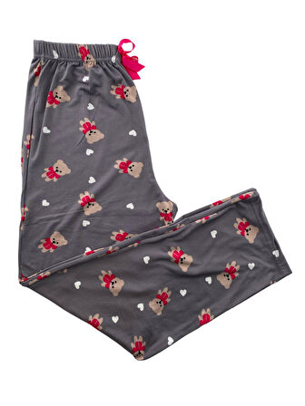 Kadın Beyaz Kalpli Ayıcık Desenli Pijama Altı Milan-10500