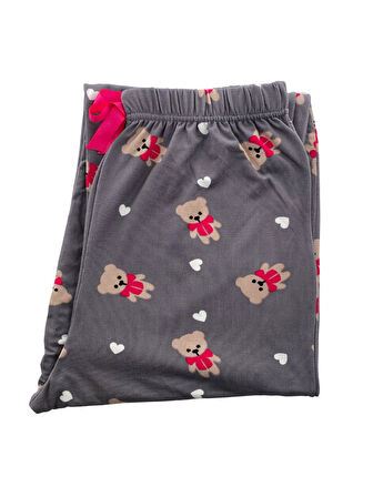 Kadın Beyaz Kalpli Ayıcık Desenli Pijama Altı Milan-10500