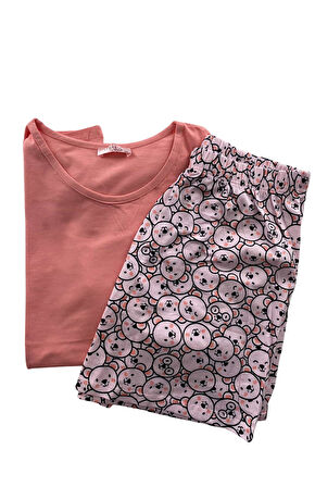 Kadın Ayıcık Desenli Pijama  Takım - 5493 - STLLA PNK