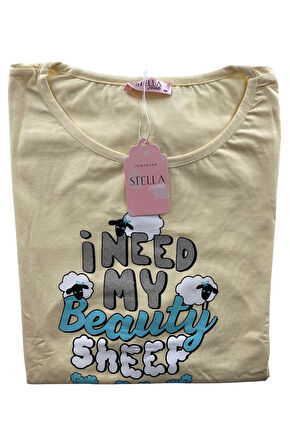 Kadın Battal Koyun Desenli Pijama Takım - 5470 - STLLA PNK