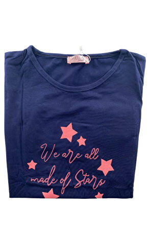 Kadın Battal Yıldız Desenli Pijama Takım - 5513 - STLLA PNK