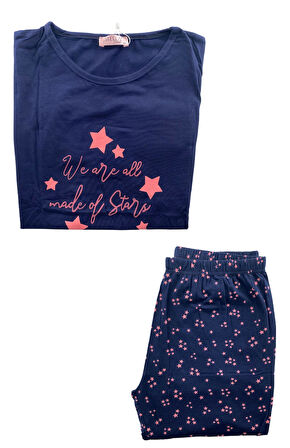 Kadın Battal Yıldız Desenli Pijama Takım - 5513 - STLLA PNK