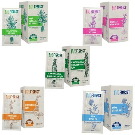 Florist Yeşil Yapraklı, Çiçekli, Orkide, Kaktüs-Sukulent ve Tüm Bitki Besleme 5'li Set