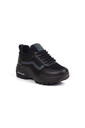 Kız Çocuk Siyah Fileli Rahat Günlük Sneaker Nefes Alan Spor Ayakkabı