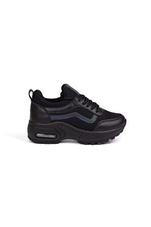 Kız Çocuk Siyah Fileli Rahat Günlük Sneaker Nefes Alan Spor Ayakkabı