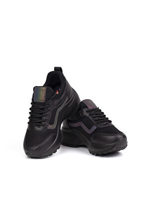 Kız Çocuk Siyah Fileli Rahat Günlük Sneaker Nefes Alan Spor Ayakkabı