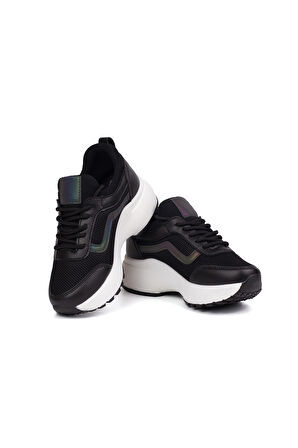 Kız Çocuk Siyah Beyaz Fileli Rahat Günlük Sneaker Nefes Alan Spor Ayakkabı