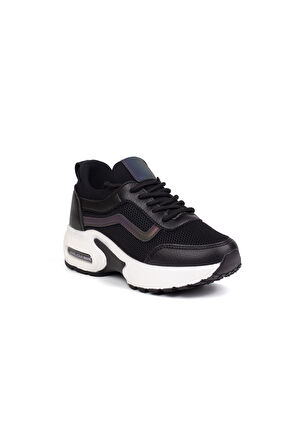 Kız Çocuk Siyah Beyaz Fileli Rahat Günlük Sneaker Nefes Alan Spor Ayakkabı