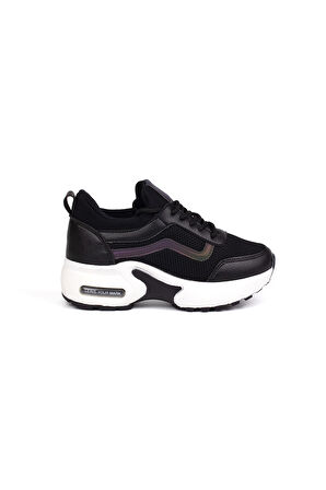 Kız Çocuk Siyah Beyaz Fileli Rahat Günlük Sneaker Nefes Alan Spor Ayakkabı