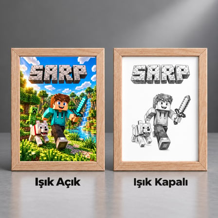 BLOK DÜNYASI KİŞİYE ÖZEL IŞIKLI TABLO