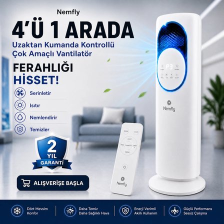 Uzaktan Kumandalı Hava Isıtıcı, Soğutucu, Nemlendirici ve UV Sterilizasyon Cihazı